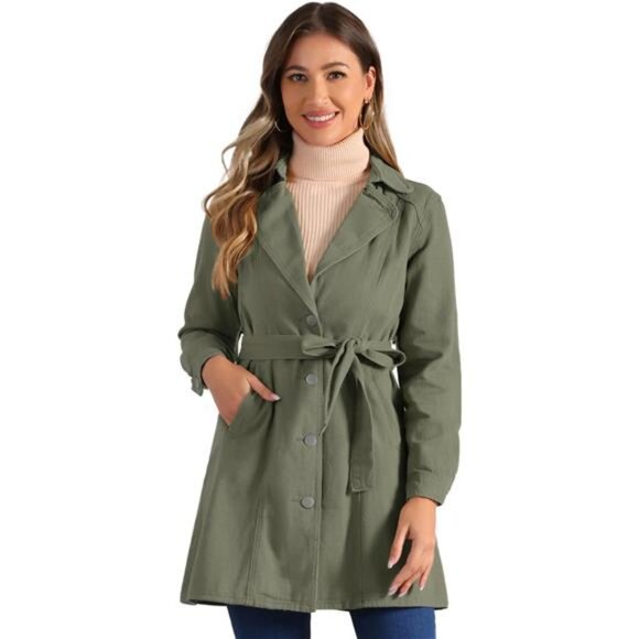 Trench Jean Jackets Notched Lapel Long Denim Jacket